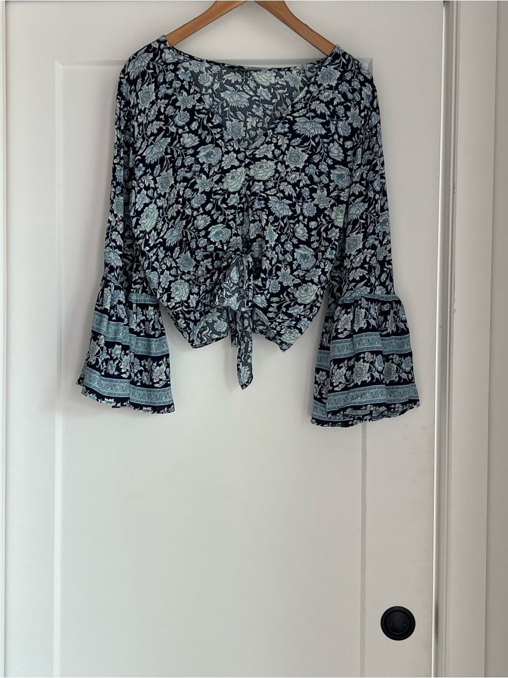 American Eagle Outfitters blue bell sleeve blouse